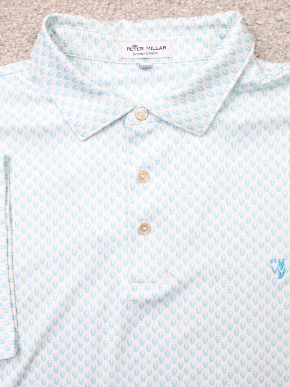 Peter Millar AOP Polo Shirt Mens XL Blue Summer Comfort Hudson Skulls Golf S/S